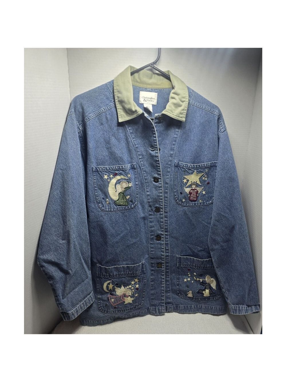 Women's Christopher And Banks 2000s Denim Long Sleeve Button Up Lg Distressed